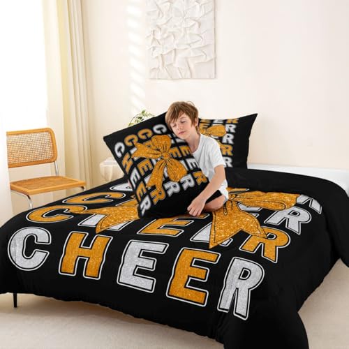 Image of Feelyou Bowknot Cheer Kids Comforter Set Full Size Cheerleading Bedding Set Glitter Cheerleader Duvet Quilt for Kids Boys Girls Bedroom Cheer Bow Decor Microfiber Ultra Soft Breathable