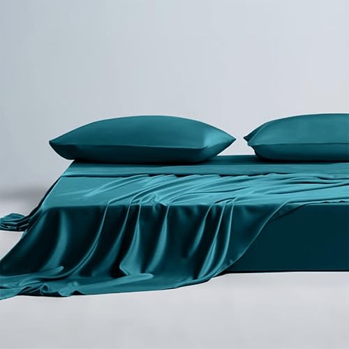 Miniatura 1 de Ropulance Bedding Juego de sábanas de satén de seda 100  pura 4 piezas sábana bajera de seda con bolsillo profundo de 15 pulgadas juego de sábanas y