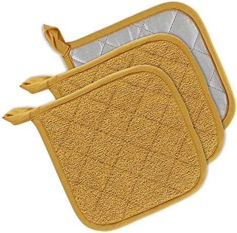 DII Basic Terry Collection Quilted 100% Cotton, Potholder, Honey Gold, 3 Piece