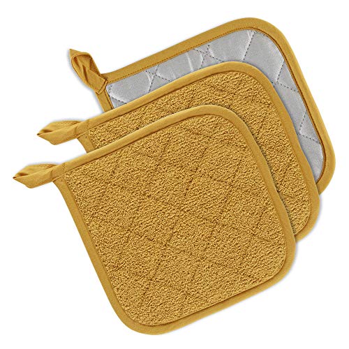 Dii Basic Terry Collection Quilted 100% Cotton, Potholder, Honey Gold, 3 Piece #TOP4
