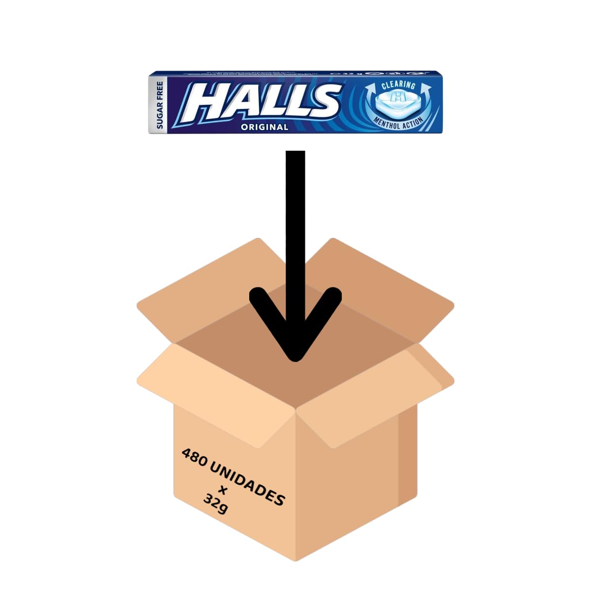 Halls Original Caramelos Sin Azúcar 480 uds (24 x 20 sticks de 32 g) – Mentol y Eucalipto, Frescor Intenso, Pack Ahorro Refrescante para Compartir – Edulcorados con Isomalt y Aspartamo