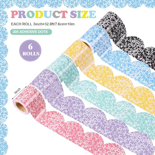 Image of Fuutreo 6 Roll 197 ft Composition Bulletin Board Borders Colorful Composition Notebook Classroom Decorations Scalloped Border Trims for Back to School Chalkboard Door Wall Decor