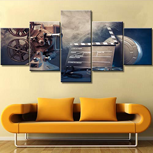 5 Piece Canvas Wall Art for Bedroom Filmmaking Concept Scene with Dramatic Lighting Painting Home Decor Vintage Movies Artwork Chalkboard Picture Frame Ready to Hang Posters and Prints(50''Wx24''H)