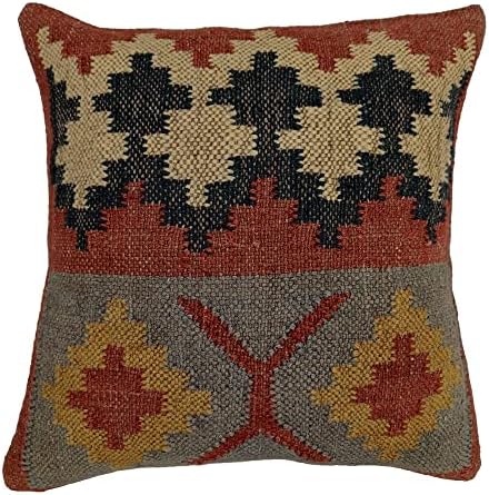 Trade Star Handwoven Square Kilim Pillow Cover Authentic Wool Jute Throw Pillow Case Decorative Outdoor Cushion Cover Rustic Boho Pillow Cover for Home Decor