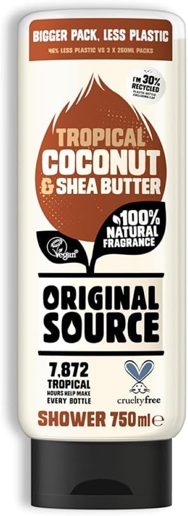 Coconut and Shea Butter Shower Gel, 100 Percent Natural Fragrance, Vegan, Cruelty Free, Paraben Free, Large Bottle, 750 ml