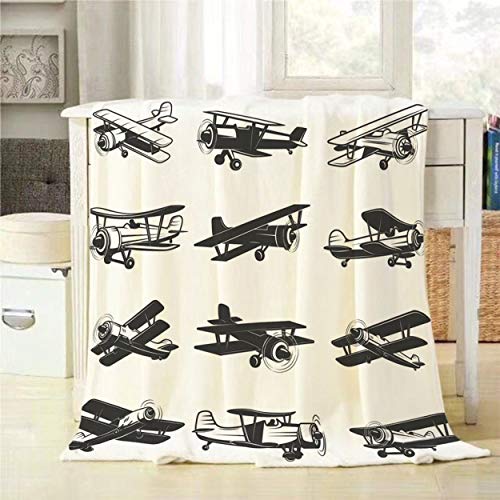 Image of Mugod Aircraft Sign Throw Blanket Set of Vintage Airplanes Icons Decorative Soft Warm Cozy Flannel Plush Throws Blankets for Baby Toddler Dog Cat 30 X 40 Inch