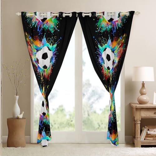 Homemissing Football Curtains for Bedroom Living Room Kids Soccer Ball Pattern 30%-50% Blackout Curtains Boys Girls Hip Hop Darkening Drapes Sports Theme Black Window Treatments W46*L54 - Image 4