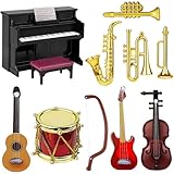 10 St&uuml;ck Miniatur Zubeh&ouml;r, 1/12 Puppenhaus Zubeh&ouml;r, Wichtel Zubeh&ouml;r Puppenhaus Mini Musikinstrument Modell, Miniatur Deko Mini Puppenhaus Zubeh&ouml;r, Klavier E-Gitarre Miniatur Geige Trompete Saxophon