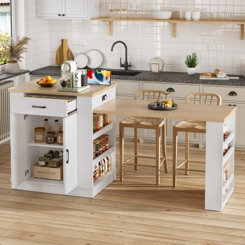 Bellemave Kitchen Island with Extendable Dining Table, 80.7" Kitchen Storage