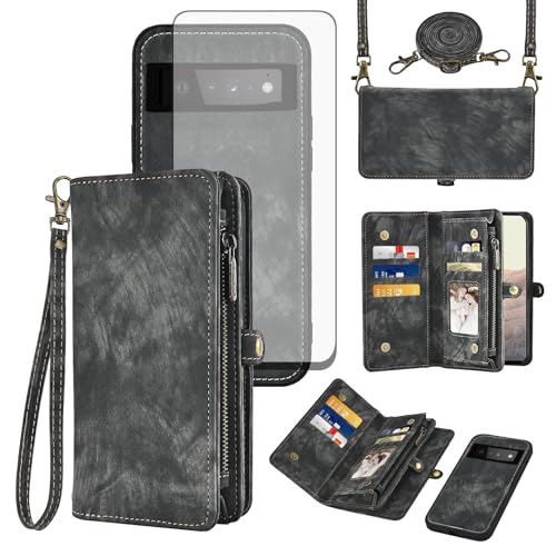 Étui Google Pixel 6 Pro Asuwish avec portefeuille amovible et verre trempé