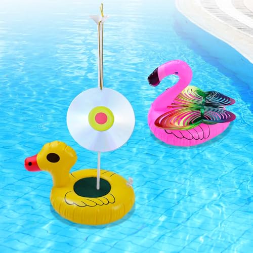 2 Pack Floating Reflective Pinwheels for Pool Bird Reflectors Spinning Bird Scarer Keep Ducks Pigeons & Herons Away No Noise Pool Wind Spinner for Outdoor Swinmming Pool & Garden Decoration