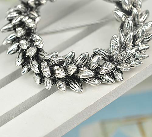 Gyn&Joy Vintage Inspired Christmas Holiday Spring Leaf Floral Wreath Pin Brooch With Crystal Rhinestones Bz164S #TOP3