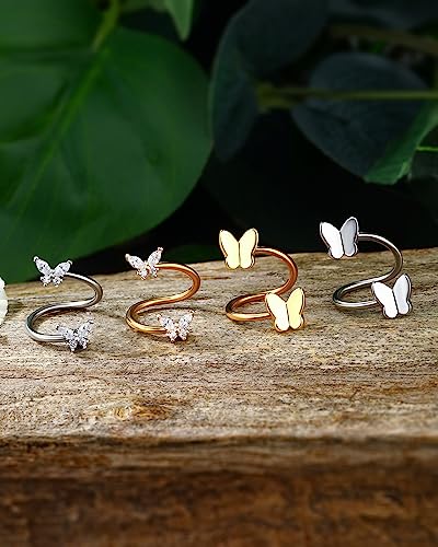 Jewseen Butterfly Twist Helix Earrings 16G Gold Cartilage Earring Lip Piercing Jewelry 316L Stainless Steel Spiral Barbell Labret Earring for Women Men4