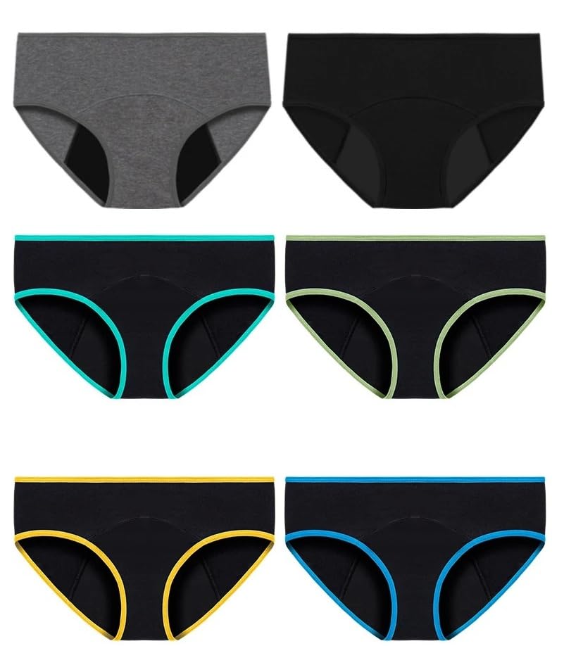 Braguitas Menstruales para Adolescentes de Algodón a Prueba de Fugas Transpirables Suaves Cómodas para Posparto para Flujo Abundante Paquete de 6 Multicolor M