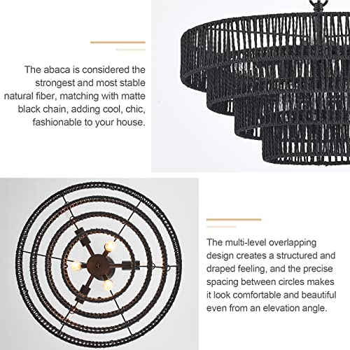 Elyccupa 302-WFD-6 20 Inch Hand-Woven Rattan Chandelier 6-Lights Transitional Minimalist 4 Round Boho Large Pendant Light thumb #5