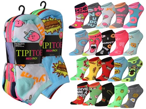 Image of Tipi Toe Women's 20 Pack Colorful Low Cut Socks - Lightweight, Breathable Design for All-Day Comfort Sizes 9-11 /10-13