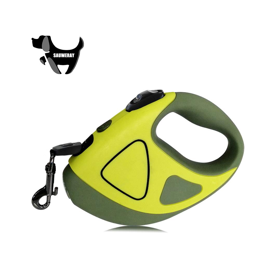 Laisse rétractable chien 5m verte ruban nylon automatique avec lampe LED intégrée