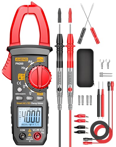 ANENG PN200 テスター、4000カウント クランプメーター 、T-RMSテスター デジタル版、非接触電圧検知機能付き、AC/DC 電流、電圧、導通、静電容量、抵抗、周波数、ダイオードテスト測定、テストリード ワニ口クリップ 収納バッグ、お歳暮