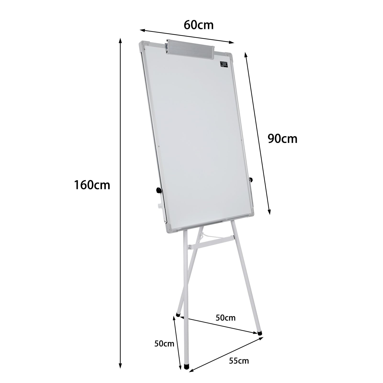 Homewell Whiteboard 90x60 cm mit Whiteboard-Marker, Schwamm und 6 Magnete, Flipchart-Ständer-Whiteboard, Höhenverstellbar, Stativ, Flipchart Magnetisches White Board für Büro