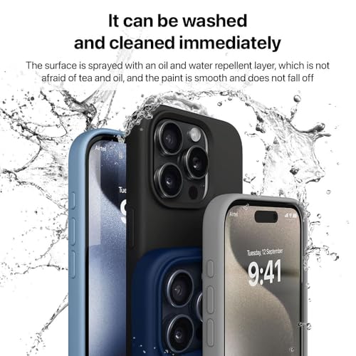 Image of eller sante Silicone Back Cover Case for iPhone 15 Pro Shockproof Scratch Resistant Slim Fit Protective Design Military-Grade Protection Support Mag-Safe Wireless Magnetic Charging- Blue