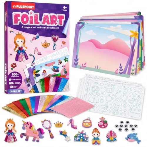 Image of PLUSPOINT Unicorn Foil Art Kit for Kids Ages 4-8, DIY Arts and Crafts Kit, Metallic Foil Craft Set, Peel and Press Sticker Art, 6 Picture Canvases, 60+ Foil Sheets, Creative Gift for Girls