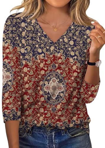 Image of XIEERDUO 3 /4 Length Sleeve Womens Tops V Neck T Shirts Summer Clothes Basic Blouses Dressy Casual 2026 Spring Outfits