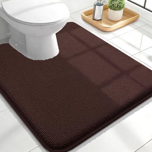 Image of OLANLY Toilet Rugs U-Shaped 24x20, Extra Soft Absorbent Thick Memory Foam Contour Bathroom Rugs, Dry Quickly, Machine Washable, Non-Slip Toilet Bath Mat, Home Decor Accessories, Brown