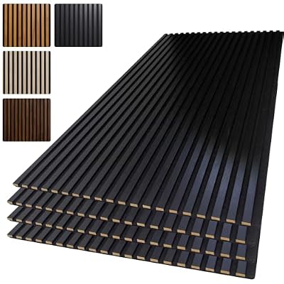 Yuzzy Wood Slat Wall Panel 4 Pack, 48" x 24" Acoustic Wall Panels for Interior Wall Decor and Noise Cancelling, Soundproof Wall Panels for Living Room, Bedroom, Office, Black