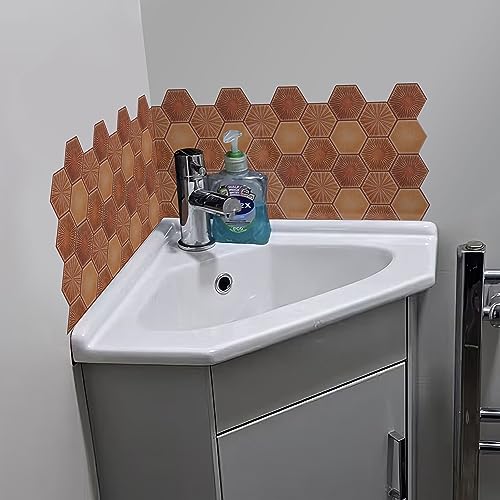 Image of WallDesign Terracotta Hexagon Tile Sticker - 4ft x 9.75 inch Durable Surface Decoration Film for Kitchen, Cabinet, Table, Furniture, Wall, Bathroom, Door, Refurbishment