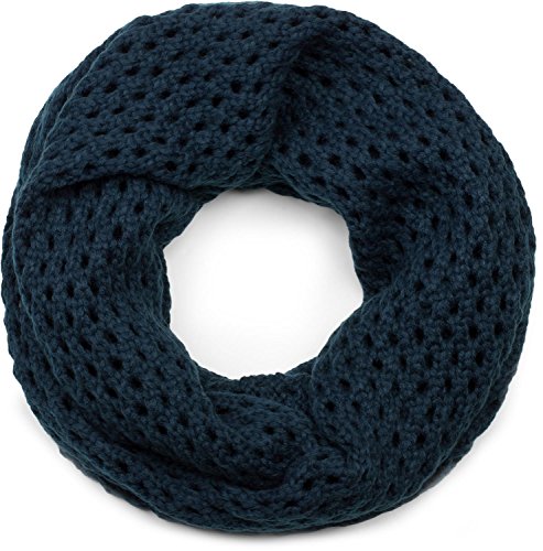 styleBREAKER Unisex Strick Loopschal mit Loch Muster, Uni Lochstrick Schlauchschal, Winter Strickschal 01018156, Farbe:Dunkelblau