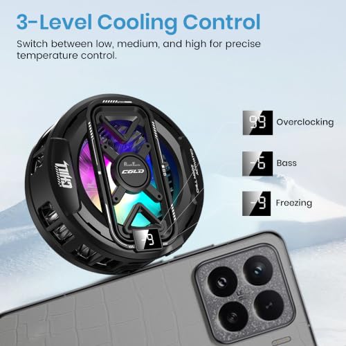 Image of PunnkFunnk Phone Cooler for Gaming, 5000 RPM 7-Blade Fan, RGB Light, Semiconductor Cooling Chip, Type-C Powered, LED Display, Clamp Mount Mobile Cooling Fan for Android & iOS (Black Lite)