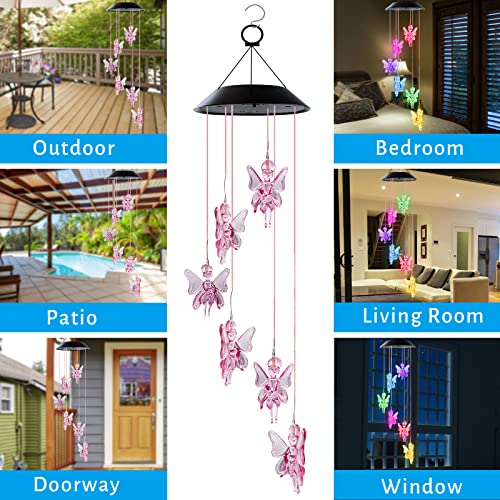 2022 Newest Tooth Fairy Solar Wind Chimes For Outdoor, Angel Gifts For Women Mom, Waterproof Color-Changing Led Memorial Solar Wind Chimes Decor For Patio Garden Porch, Birthday Gifts For Kids Girls #TOP2