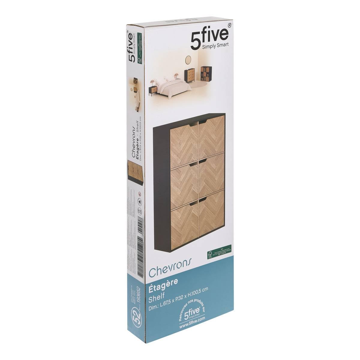 5five - Mueble de 6 estantes y 6 puertas con diseño Chevron - Efecto madera y negro - Forma cúbica - Almacenamiento práctico y práctico - Sala de estar, oficina, dormitorio
