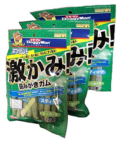 ドギーマン 犬用おやつ 激かみ 歯みがきガム ホワイデント スティック 中・大型犬用 12本 ×3個 まとめ買い