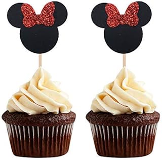Color Negro Brillante Cupcakes Inspirado En Minnie Mouse Unimall Global Diseno De Minnie Mouse Con Lazo Rosa 24 Unidades Utensilios De Decoracion Decoracion Para Pasteles