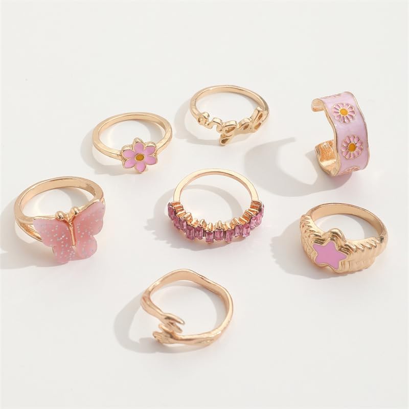 FUTIMELY Boho Gold Knuckle Rings Set for Women,Vintage Stackable Joint Finger Ring Butterfly Heart Flower Hug Sparkling Crystals Ring Set Jewelry - Image 5