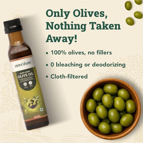 Image of Anveshan Extra Virgin Olive Oil - 250Ml | Wood Cold Press Extraction | Rich In Vitamin E & K | Perfect For Salad Dressings, Sauteing, Marinades - Imported From Spain