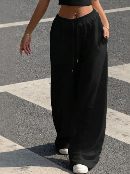 Image of Women's Relaxed Fit Black Track Straight Fits ? High Waist with Pockets for Sporty & Casual Look