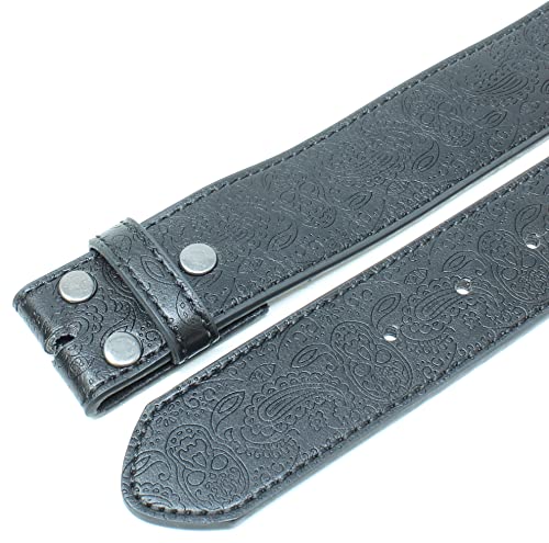 Leather Belt Strap with Western Skull and Paisley Embossed Pattern 1.5" Wide with Snaps - Attach Buckle with Metal Snaps4