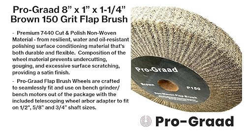 Image of 8 inch x 1 inch Brown P150 Cut & Polish Non-Woven Bench Grinder Polishing Burnishing Satin Finishing Flap Brush Wheel, Aluminum Copper Metal Golf Club Refurb, Compatible for 1 /2 inch, 5 /8 inch, 3 /4 inch Arbor