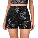 Women's Sparkly Sequin Shorts Trendy Rave Party Concert Sparkle Glitter Micro Shorts High Waisted Disco Outfits (Black, M)