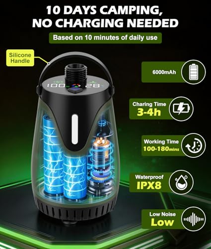 WADEO ducha portátil para camping con calentador, batería recargable 6000mAh, cubeta plegable 5 gal, 4 modos de rociado, ducha exterior para viaje y baño de mascotas (Verde con calentador) miniatura 2