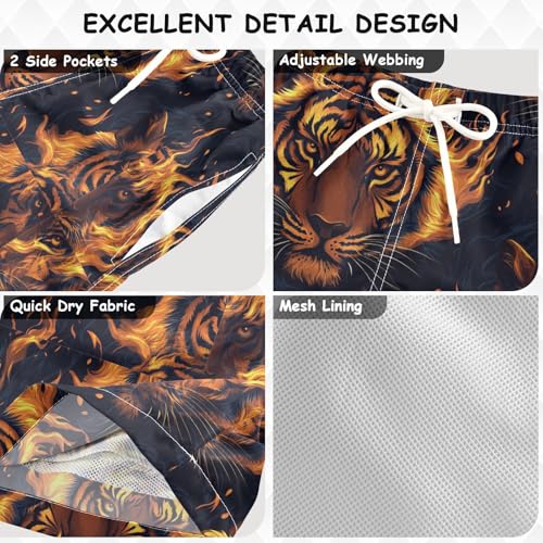 Pigsaly Boys Swim Trunks Fire Tiger Head Boys Board Shorts Swimsuit Swimwear Summer Bathing Suit XS Multicolor3