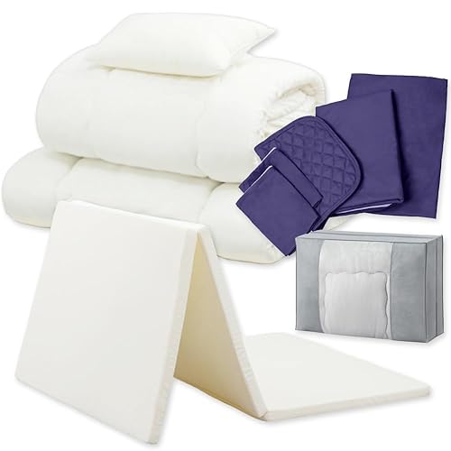 アイリスオーヤマ(IRIS OHYAMA) すぐ使える高密度マットレス付き布団10点セット 寝心地UPリニューアル 高密度ウレタン25D 充填わた増量 持ち手付き収納バッグ シングル ブルー KFS-R-M10S