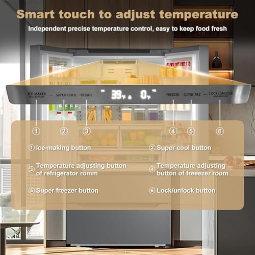 French Door Refrigerator 22.5 cu.ft, Frost Free Counter Depth Refrigerators, LED Lighting Stainless Steel Kitchen Refrigerator Bottom Freezer, with Ice Maker for Home Use on Fridge.com