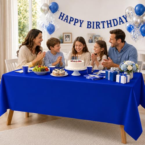 Image of WNINK 3 Pack Dark Blue Plastic Tablecloths, 54 x 108 Inch Disposable Covers | Ideal for Birthdays, Graduations, Baby Showers and Team Parties, Helping Protect Tabletops from Spills and Simplify Cleanup