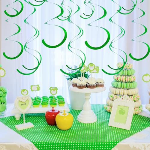 Image of Green Ceiling Swirl Foil Decorations Hanging Plastic Streamer Themed Swirl Party for St. Patrick's Day Spring Summer Celebration Party Supplies, Pack of 28