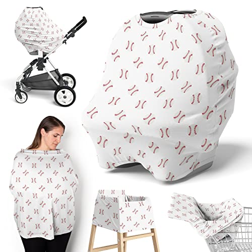 Image of Sweet Jojo Designs Baseball Sports Boy Infant Baby Car Seat Cover Nursing Breastfeeding Shopping Cart Stroller Canopy - Red and White Americana