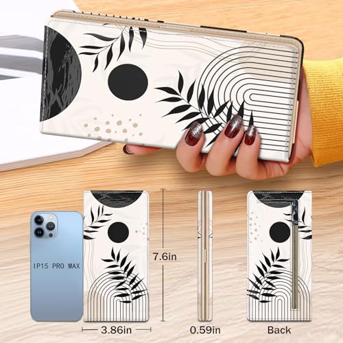 Image of Immaturus Abstract Art Leaf Womens Wallet, Slim Thin RFID Blocking Card Wallets, Bifold PU Leather Credit Card Holder Organizer, Cash Clutch Long Billfold with Zipper Coin Pocket Ladies Girls Gift