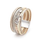 P Ammy Fashion® Women's Retro Multi-bands Leather Starfish Shell Bracelet Boho Cuff Bohemian Wrap Bracelets with Magnetic Clasp